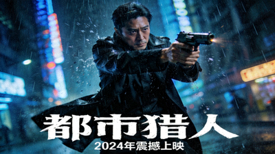 动作电影《都市猎人》海报 - 男主角在雨中持枪的经典镜头