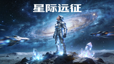 科幻电影《星际远征》封面 - 宇航员站在外星星球眺望宇宙